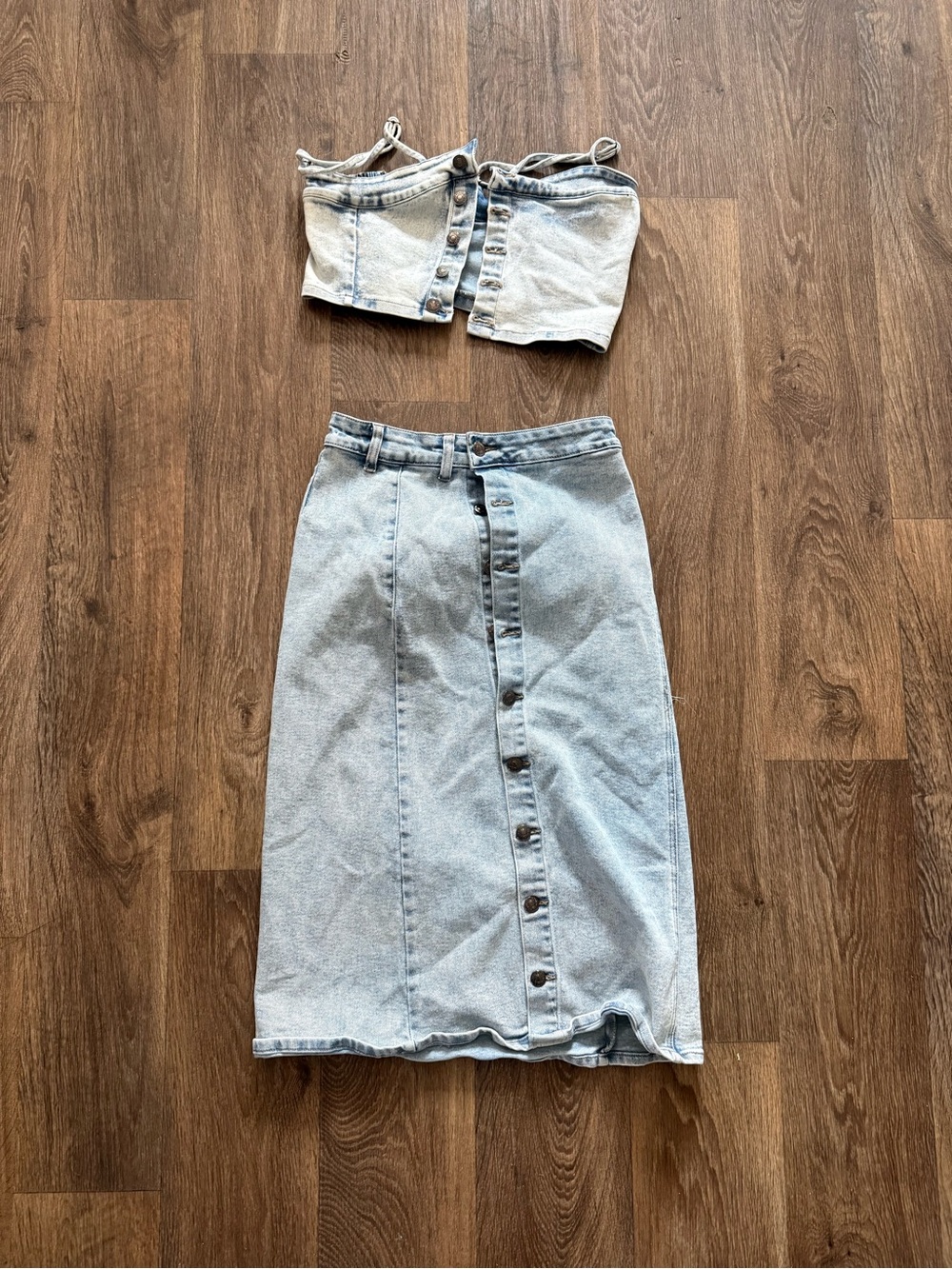 Forever 21 Light Blue Button-Front Denim Midi Skirt
